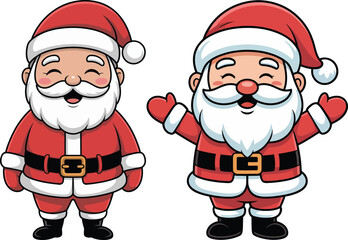 Vector art of two cheerful cartoon santas isolated on a white background