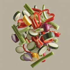 Freshly chopped vegetables in a pile ready for cooking