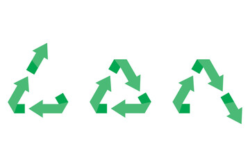 Green upcycling, recycling and downcycling icon vector symbols