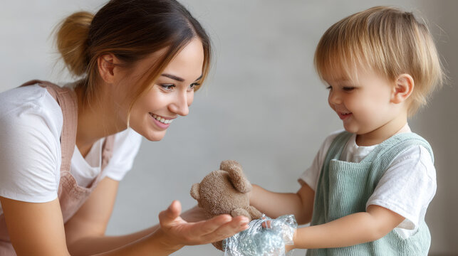 Mother teaching child manners with kindness and patience in a family learning moment