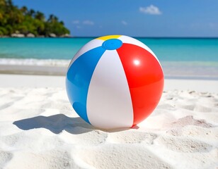 Obraz premium Colorful beach ball on white sand