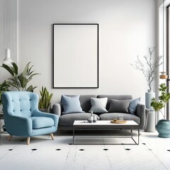 Modern living room with empty frame (1)