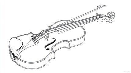 Obraz premium Line drawing illustration of a violin and bow, rendered in a simple, graphic, and clean style