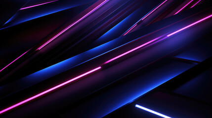Dark abstract futuristic background featuring diagonal neon lines and glowing shapes in pink and blue hues. Vibrant neon glow creating a dynamic tech-inspired atmosphere
