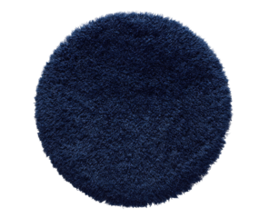 A deep indigo circular rug.  Dense, fuzzy texture