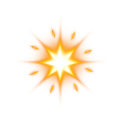 Glossy orange starburst light effect on transparent background