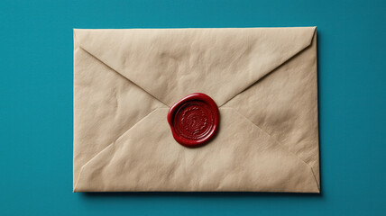 Elegant sealed envelope with a wax seal on a teal background, symbolizing personal communication and timeless artistry.