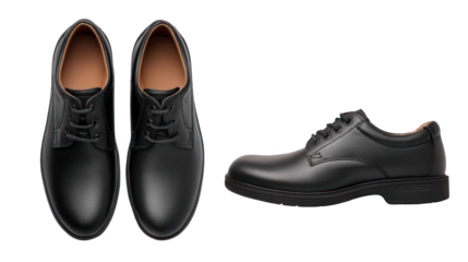 Classic Leather School Shoes with Lace Up Design on Transparent Background