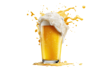 Light beer in a glass with a foamy splash