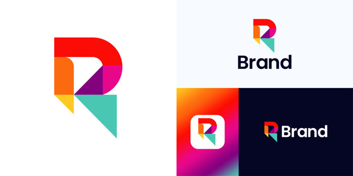 Letter R abstract geometric multicolor logo icon design vector illustration, Unique symbol initial alphabet sign with dynamic vibrant colorful minimalist style for brand identity and business company - Powered by Adobe