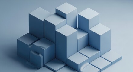 Obraz premium Isometric View of Pale Blue 3D Cubes Forming a Bar Graph Style Structure
