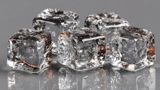 Close-up of several clear ice cubes