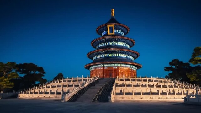 The Temple of Heaven pagoda in Japan features traditional Asian architectural style. 4k video