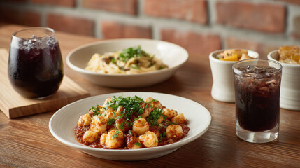 vibrant inviting table setting featuring traditional dishes and beverages from around world