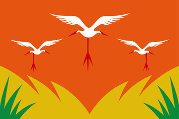 rice field sacred cranes fly perfect