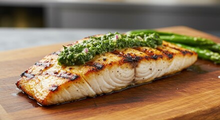 Grilled fish with green sauce
