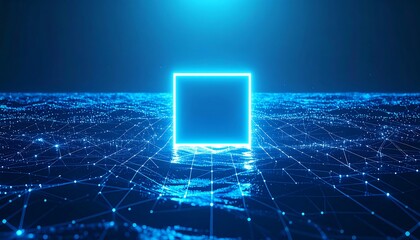 Futuristic digital landscape with glowing square