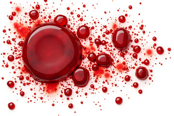 Liquid Red Droplets and Splatter Isolated on White
