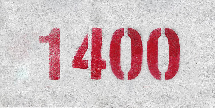 red spray-painted number 1400 sprayed onto a white wall.