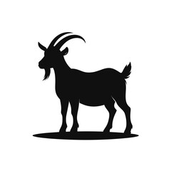 Vector art of a striking black silhouette of a goat stands proudly on a white background