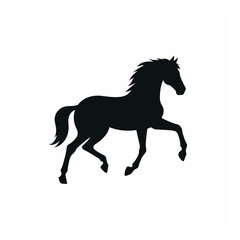 Vector art of a black silhouette of a horse in motion, isolated on a white background