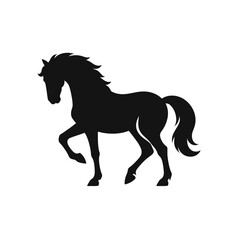 Obraz premium Vector art of a powerful black silhouette of a horse prancing with its mane and tail flowing, isolated on a white background