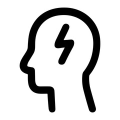 Obraz premium Outline Simple Human Head with Lightning Bolt Brain Icon Illustration