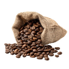 Coffee beans spilling from a burlap sack