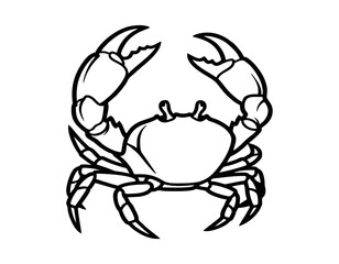 Silhouette of a crab with claws raised, bold vector outline, monocolor