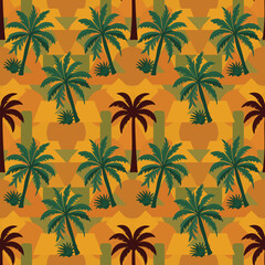 Beach palm Tree pattern tropical abstract background.Plam tree and coconut trees isolated geometrical motifs background,art deco illustration repeat design print shapes ogee geometrical wallpaper.