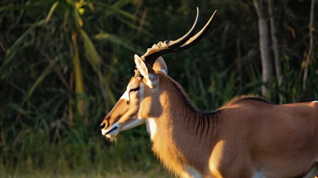 Saola turning its head in the forest