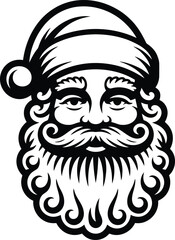 Fototapeta premium Vector art of santa claus face with beard and hat isolated on white