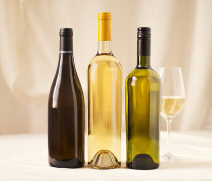 Assorted white wine bottles 