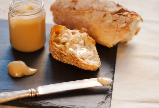 fresh baked bread with honey