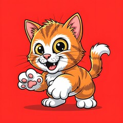 Fototapeta premium Playful Cartoon Kitten Waving Paw