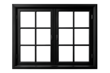 Black double casement window with multiple panes isolated on a transparent background image