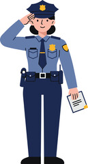 Professional female officer saluting with document, conveying authority and order