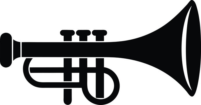 Trumpet silhouette vector illustration, music instrument, bugle black silhouette vector