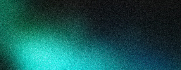 Noise texture grainy gradient dark background, blue green black wide banner backdrop, copy space