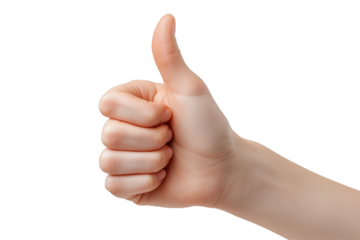 Child's hand giving a thumbs up gesture with fingers curled isolated on a transparent background image