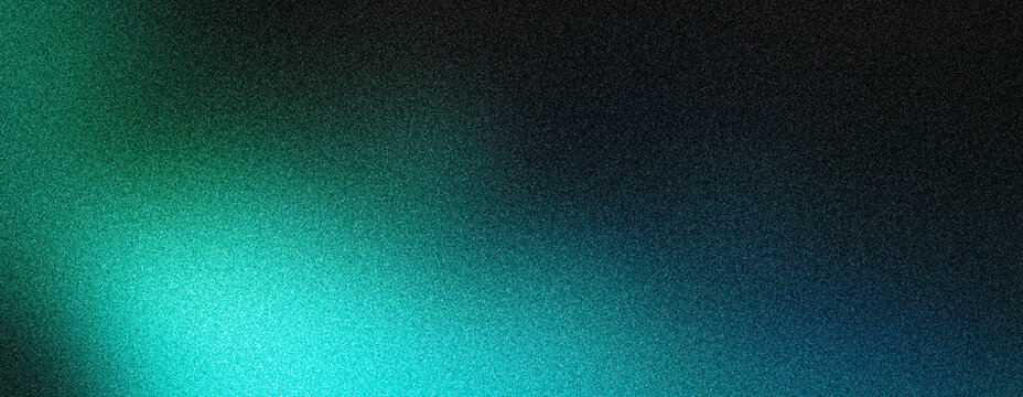 Noise texture grainy gradient dark background, blue green black wide banner backdrop, copy space