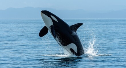 Obraz premium Orca leaping from ocean