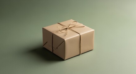Obraz premium A simple, rustic gift is elegantly wrapped in light brown paper and tied with twine, ready for giving.