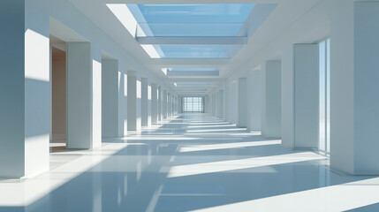 Naklejka premium Open Plan of Bright Modern Hallway With Skylights and Minimalist Architectural Design