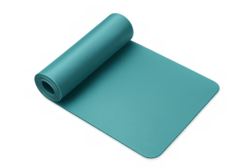Yoga mat unrolling on translucent surface, preparing serene workout environment for wellness practice