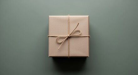 A simple, elegantly wrapped gift box sits on a neutral background, ready for giving.