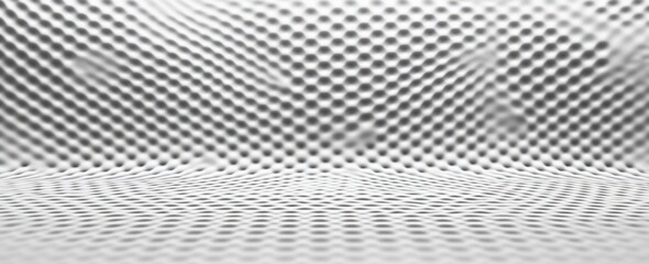 Abstract monochrome pattern featuring a wave-like grid of evenly spaced circular indentations creating a hypnotic sense of depth and movement