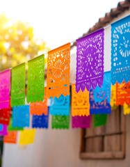 Colorful paper banners hanging outdoors