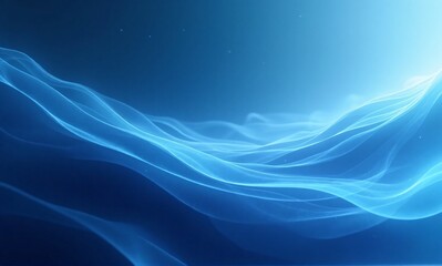 An abstract scene of luminous blue waves gracefully flowing, creating a tranquil and futuristic digital landscape.