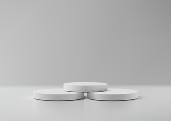 white podium mockup minimal product display on light grey background for cosmetic or commercial showcase 3d rendering clean cylinder stand presentation scene